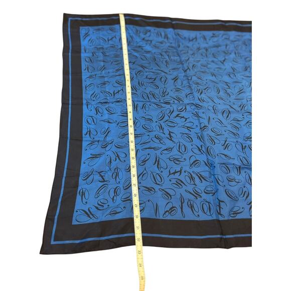 AVON Royal Blue Black 100% Silk Handrolled Hem Letter Alphabet Teacher Scarf 32" - Picture 3 of 5